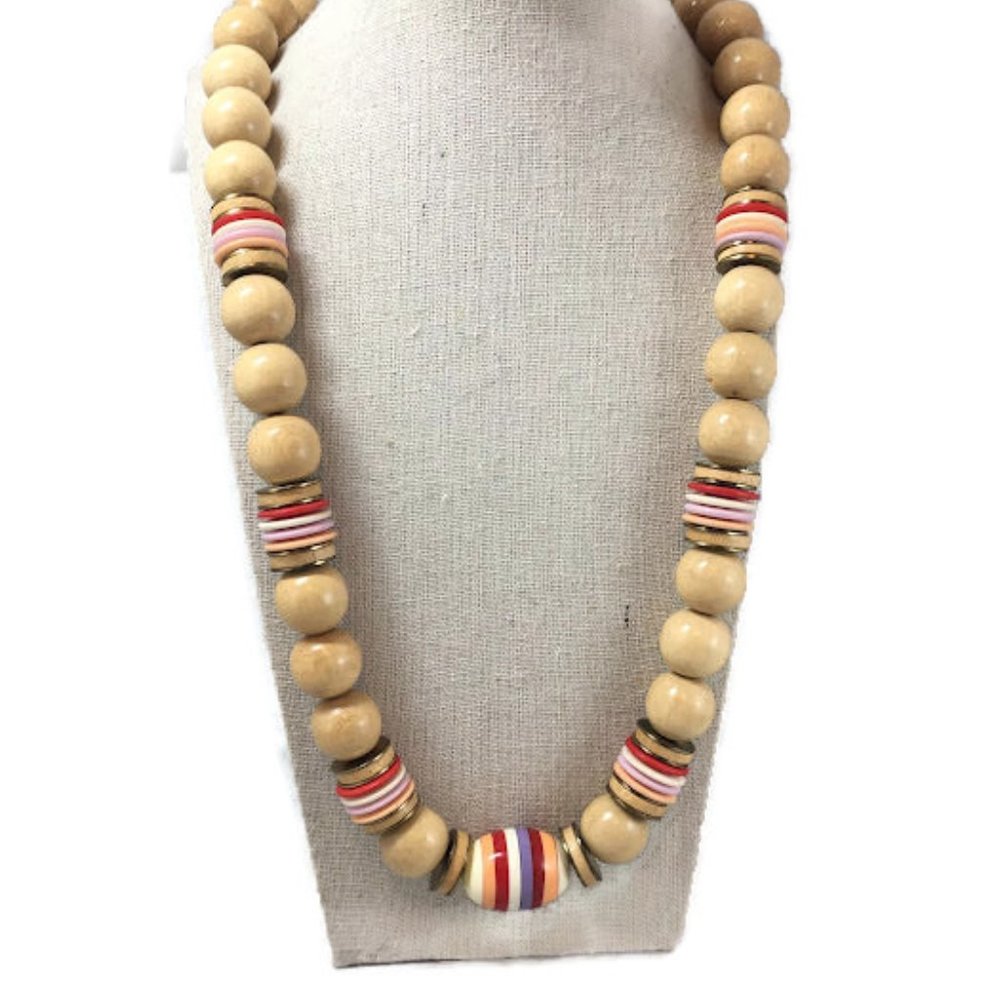 Vintage Wood and Colorful Acrylic Beaded Necklace